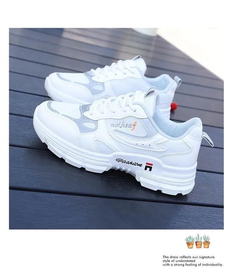 Women Running Shoes Fashion Breathable Walking Mesh Lace Up Platform Shoes Sneakers Women Tenis Feminino White Vulcanized Shoes - ARI
