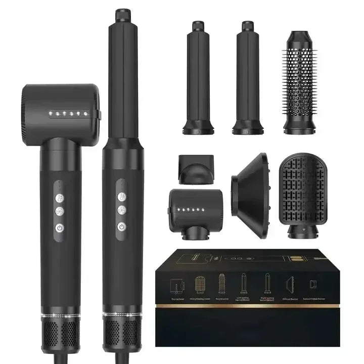 7 in 1 hair dryer brush set with negative ion, curling iron, straightener & hot comb