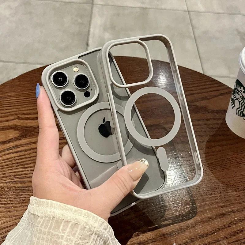 Luxury safe transparent case for iphone - Wireless charge magnetic bumper cover - ARI