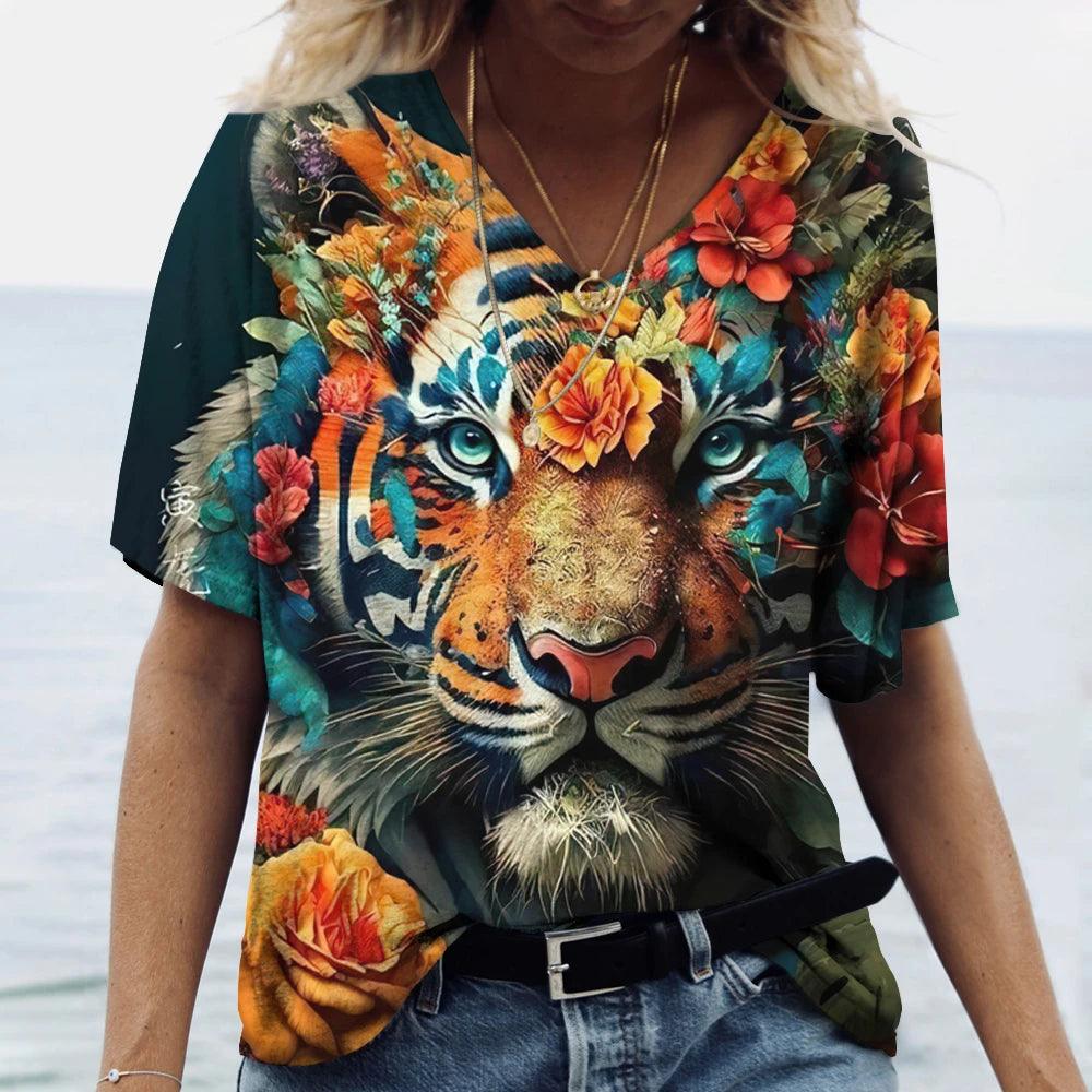 Women t-shirt with animal print streetwear - ARI