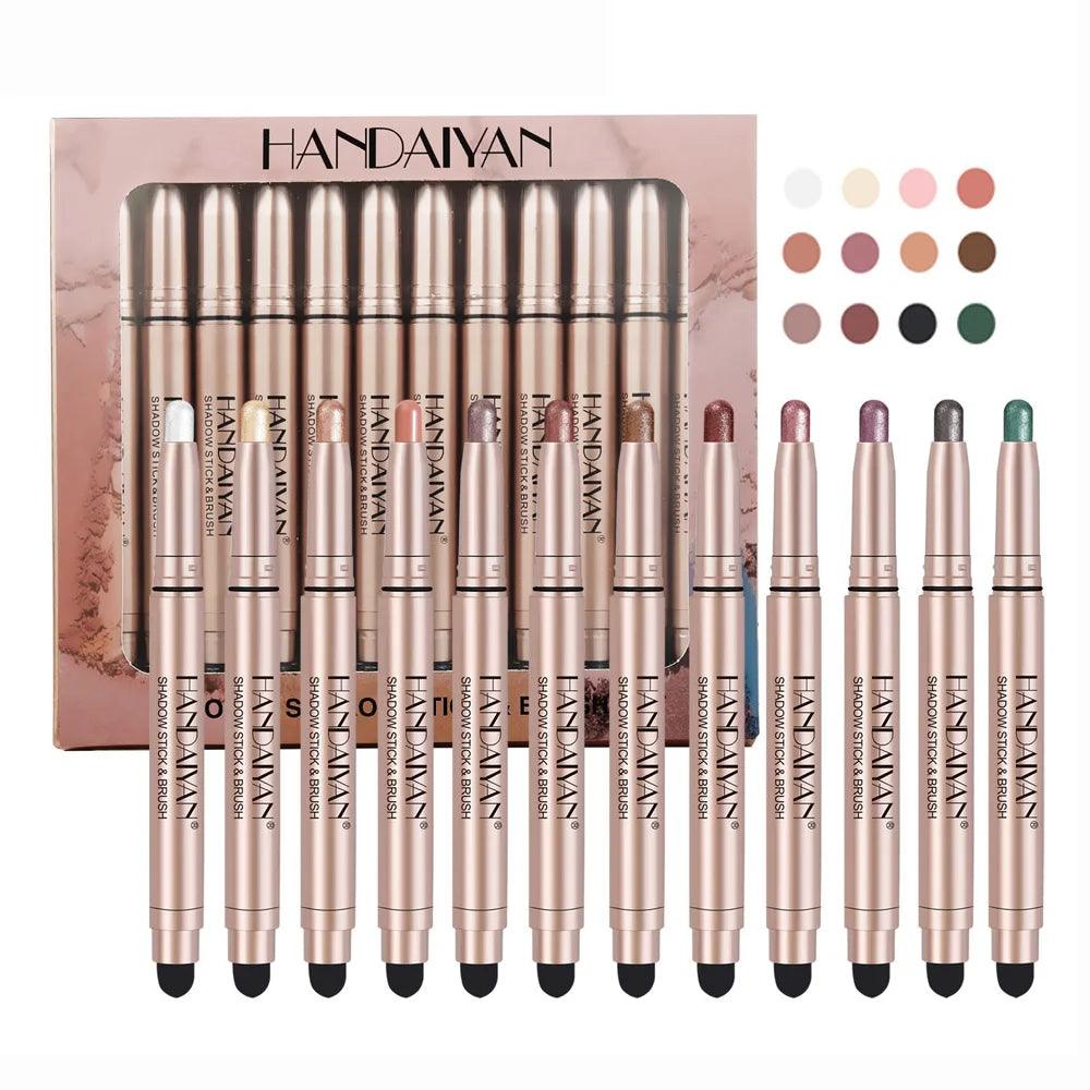 12pcs eyeshadow stick shimmer matte eyeliner highlighter - ARI