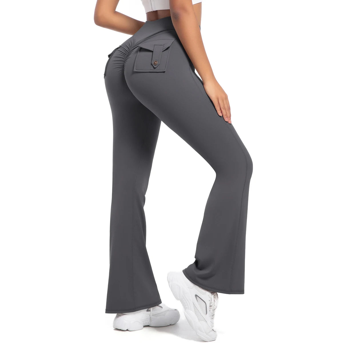 Women Flare pocket leggings high waist Breathable street style