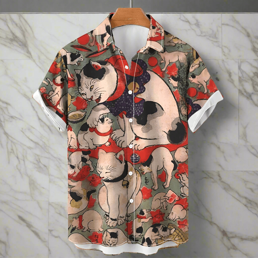 shirt designs of Cartoon animal cat print anime vintage clothing - ARI