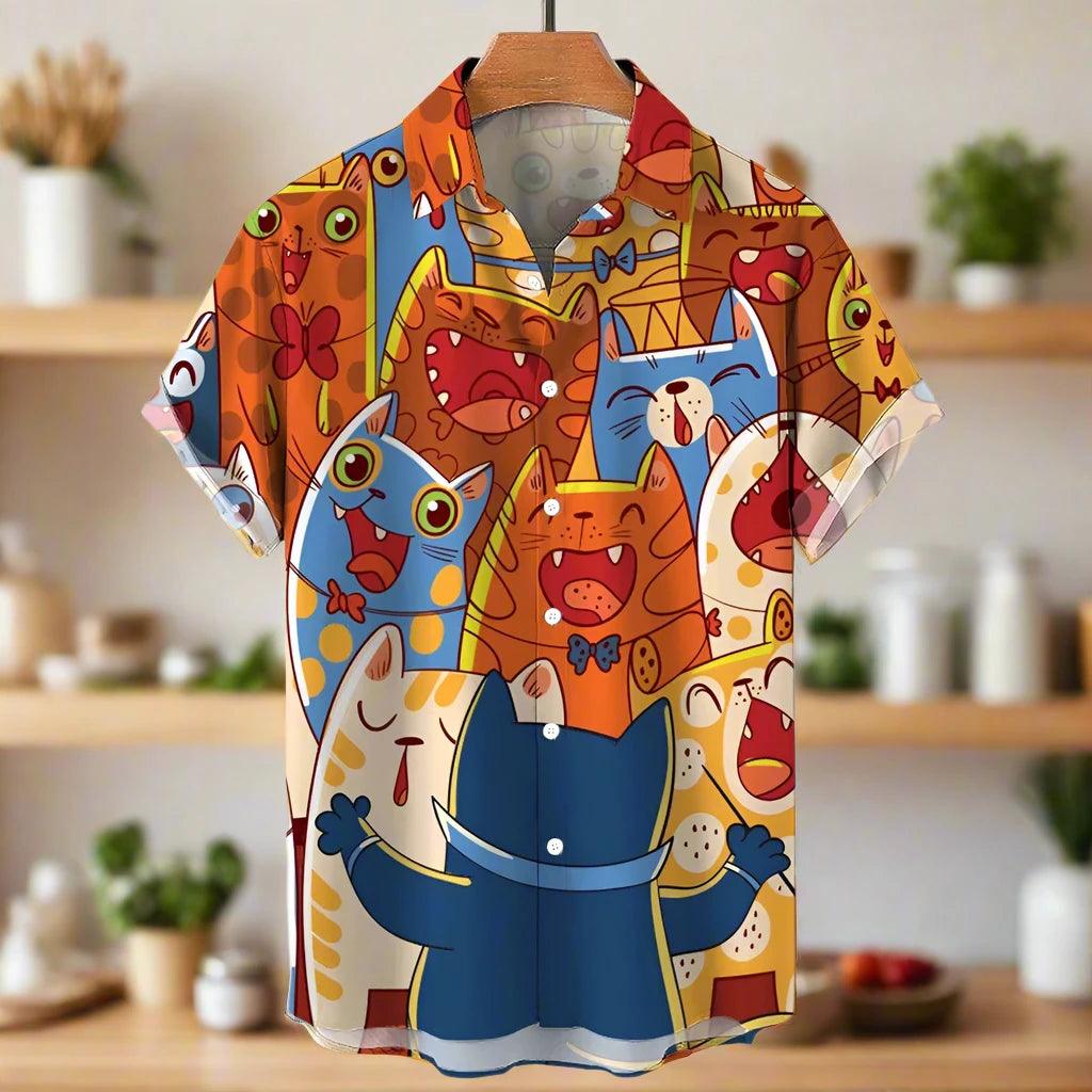 shirt designs of Cartoon animal cat print anime vintage clothing - ARI