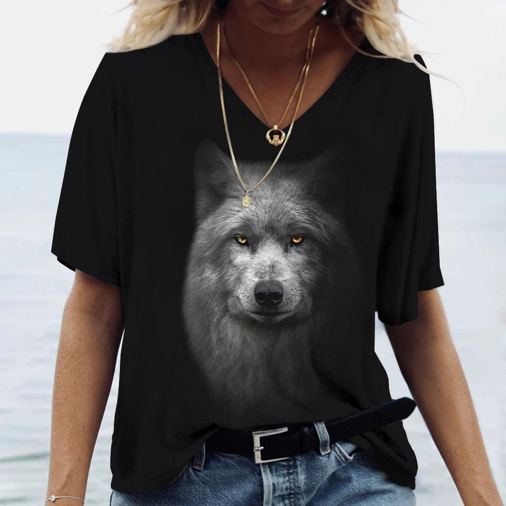 T-shirt featuring a 3D print of a wolf among many designs - ARI