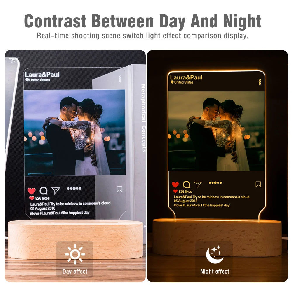 Custom led your photo light romantic 3d night lamp with text for special occasions