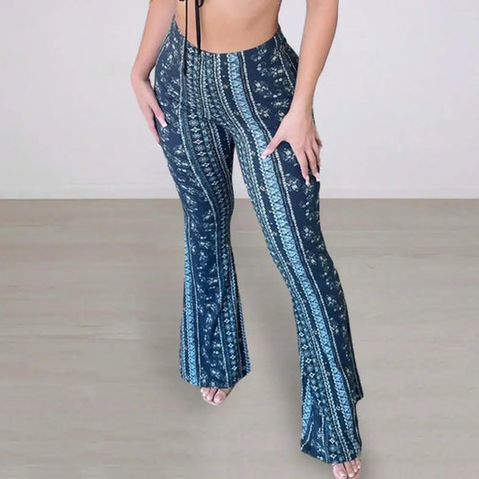 Flared Hem pants with high elastic waist slim fit stretchy long for Women