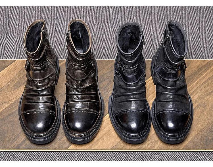 Mens British Style Boots Luxury Genuine Leather Designer Fashion classic Handmade - ARI