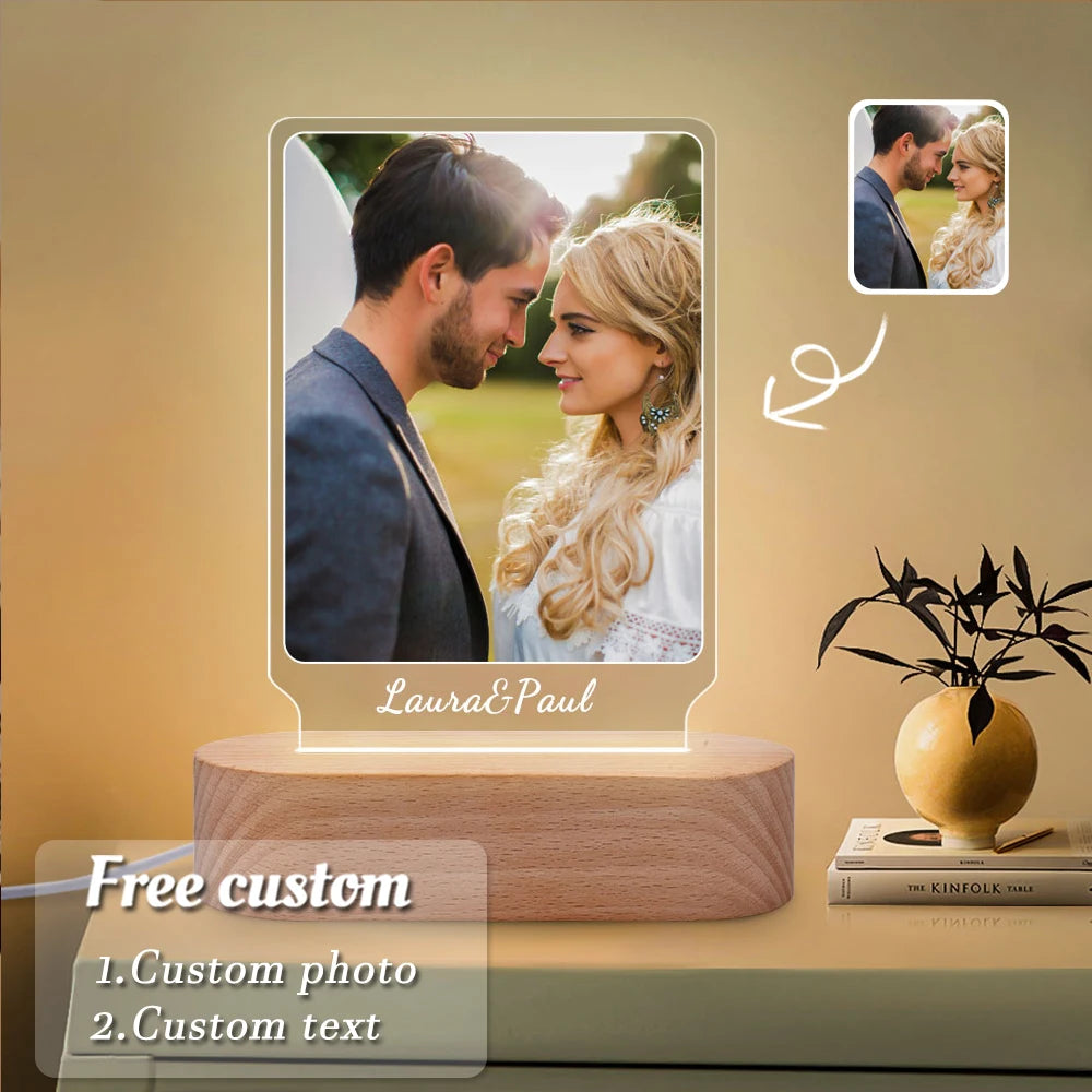 Custom led your photo light romantic 3d night lamp with text for special occasions