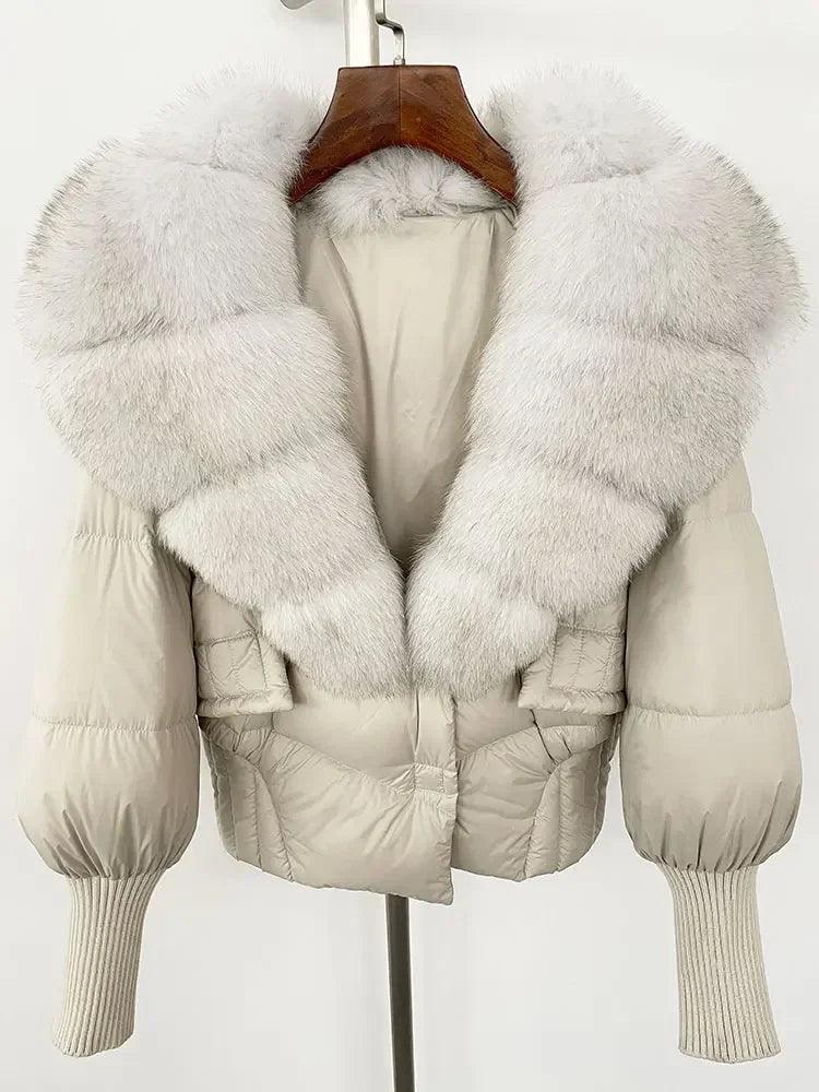 Winter girls jacket with real raccoon fox fur collar loose fit coat - ARI