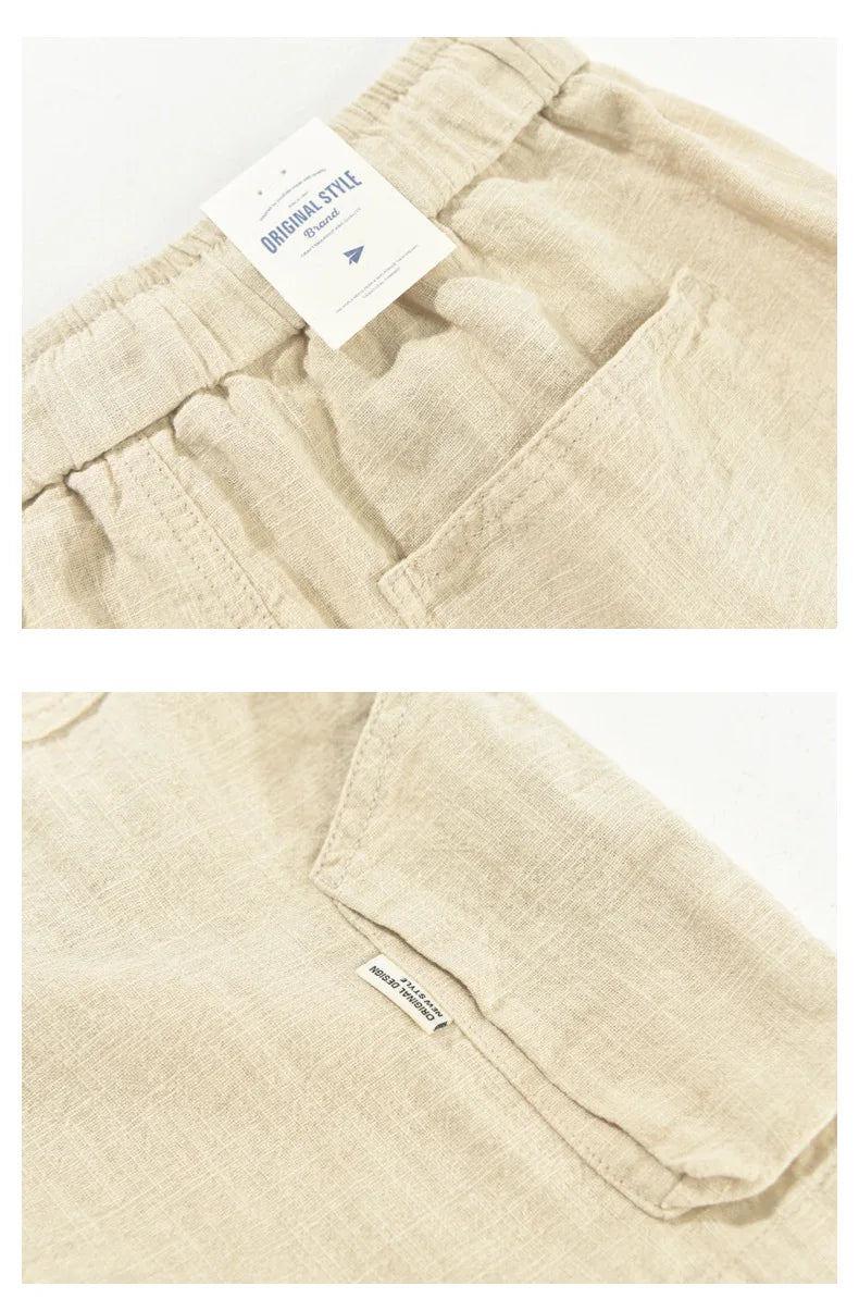 Italian luxury style Cotton linen shorts  streetwear beach wearing