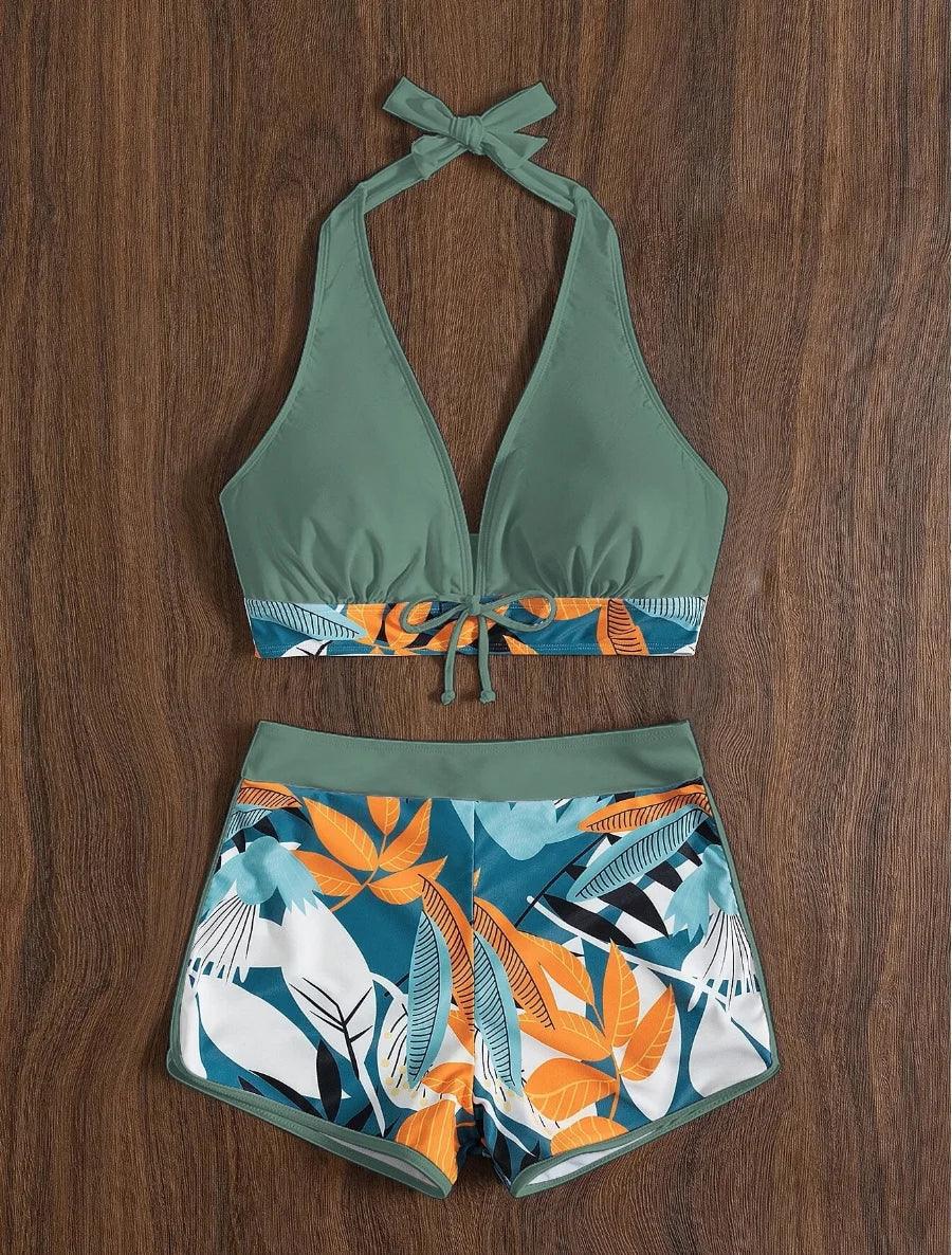 Bikini set short swimsuit women high waist swimwear printed beachwear - ARI