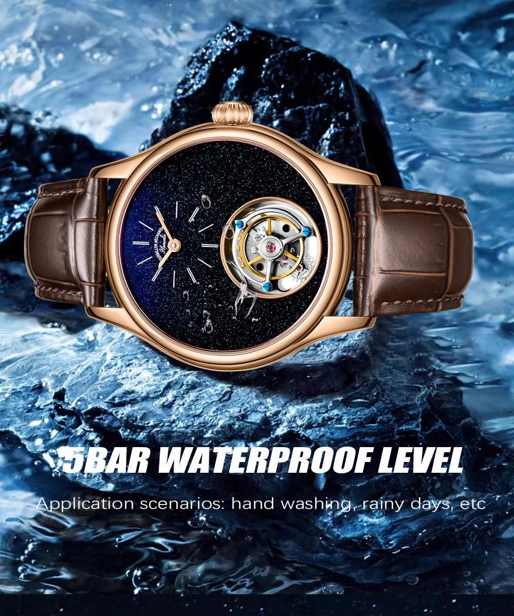 ARI ORBIS tourbillon movement watch mechanical business watches starry sky sapphire mirror skeleton - ARI