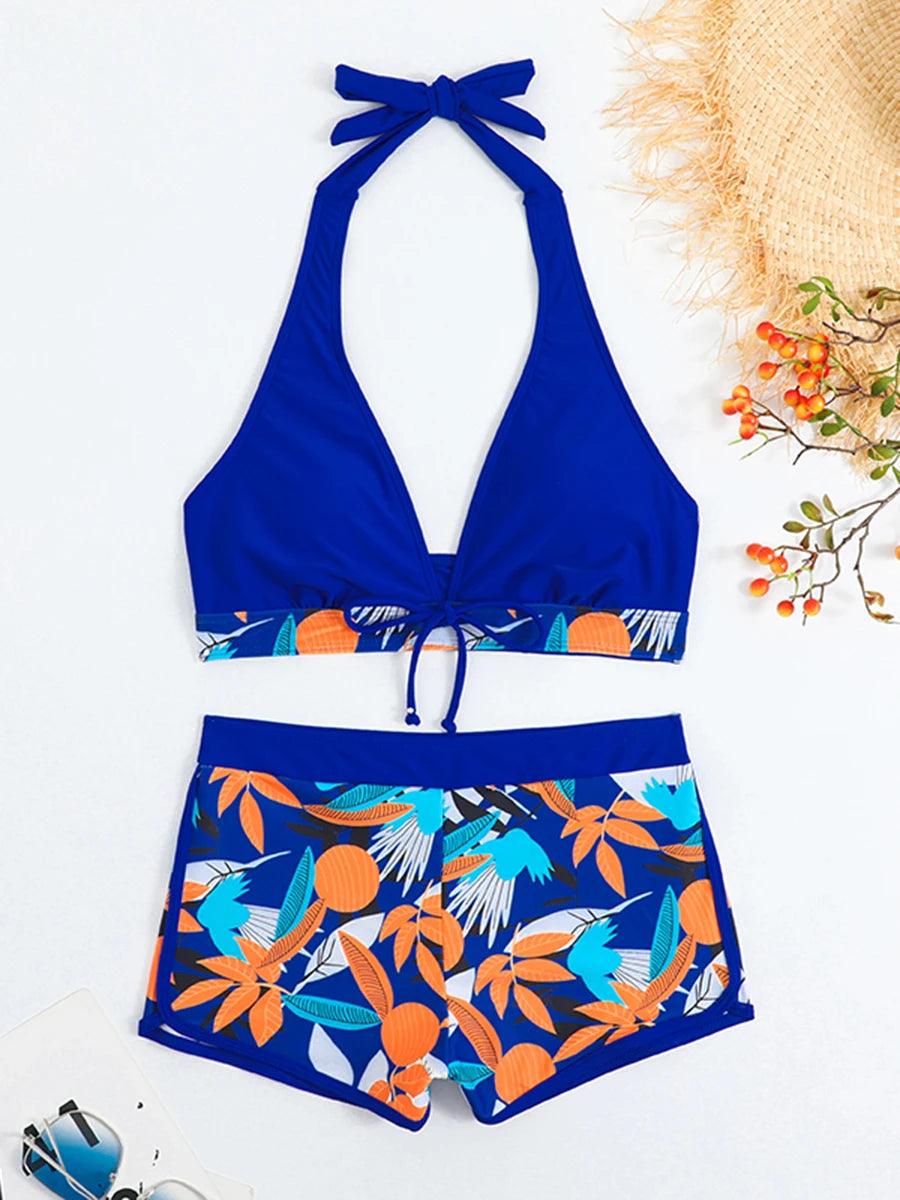 Bikini set short swimsuit women high waist swimwear printed beachwear - ARI