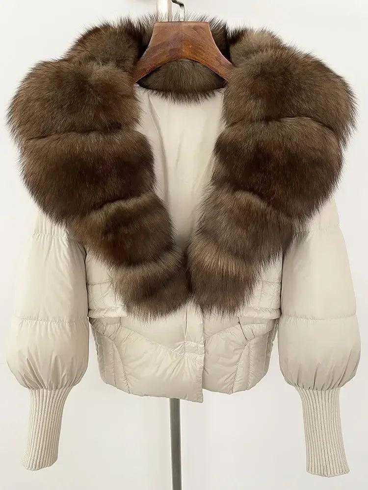 Winter girls jacket with real raccoon fox fur collar loose fit coat - ARI