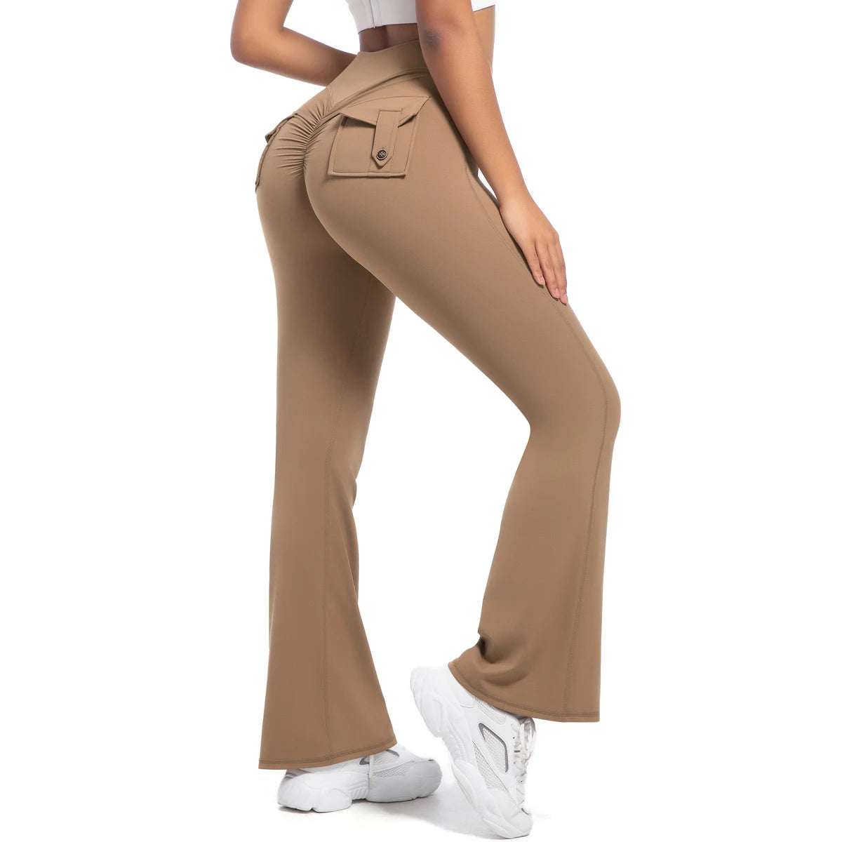 Women Flare pocket leggings high waist Breathable street style
