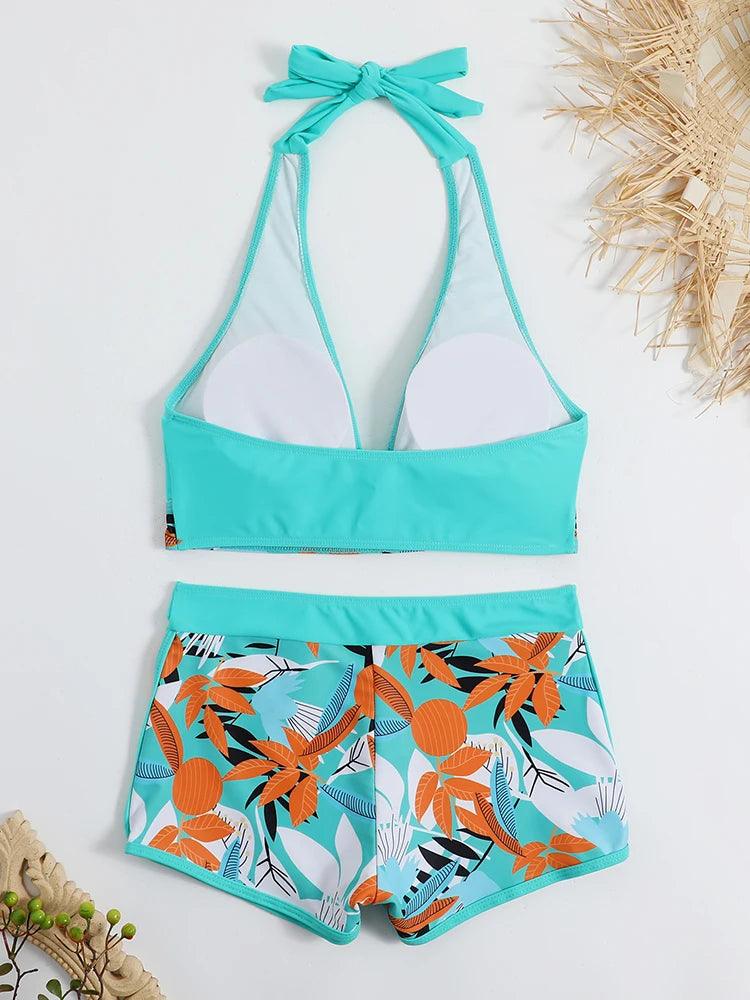 Bikini set short swimsuit women high waist swimwear printed beachwear - ARI