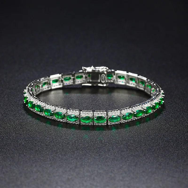 handmade emerald diamond bangle bracelet 925 sterling silver wedding jewelry gift for women - ARI