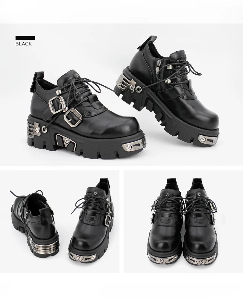 Dark punk style woman rock boots leather metal niche