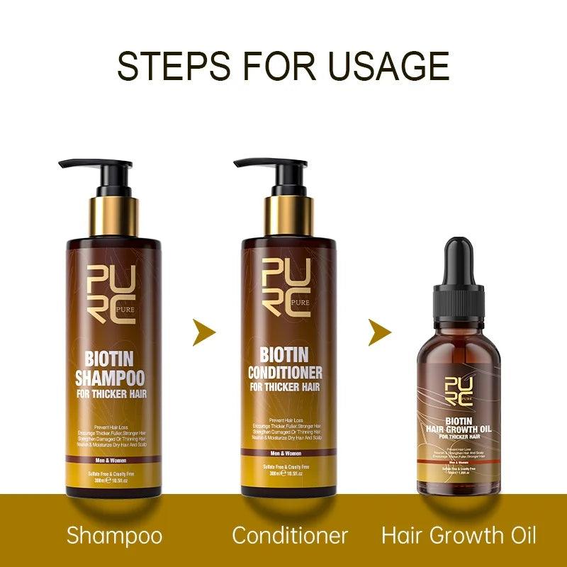 PURC,Biotin fast hair growth oil shampoo conditioner set anti hair loss - ARI