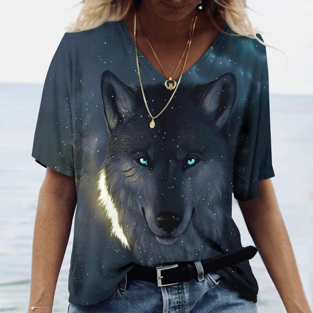 T-shirt featuring a 3D print of a wolf among many designs - ARI