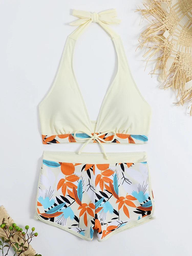 Bikini set short swimsuit women high waist swimwear printed beachwear - ARI