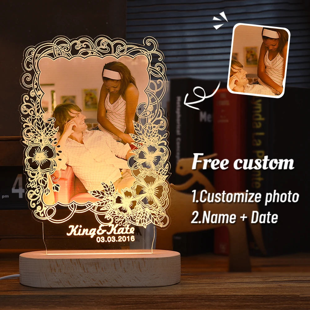 Custom led your photo light romantic 3d night lamp with text for special occasions