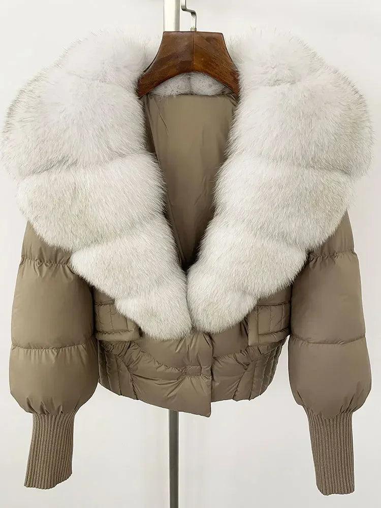 Winter girls jacket with real raccoon fox fur collar loose fit coat - ARI