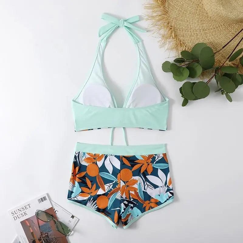 Bikini set short swimsuit women high waist swimwear printed beachwear - ARI