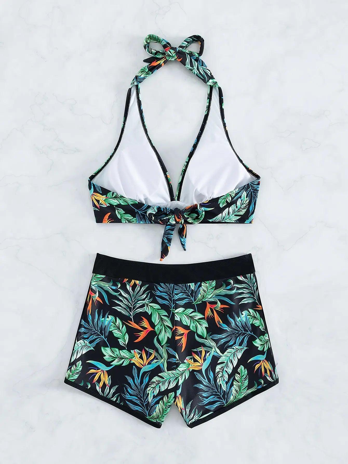 Bikini set short swimsuit women high waist swimwear printed beachwear - ARI