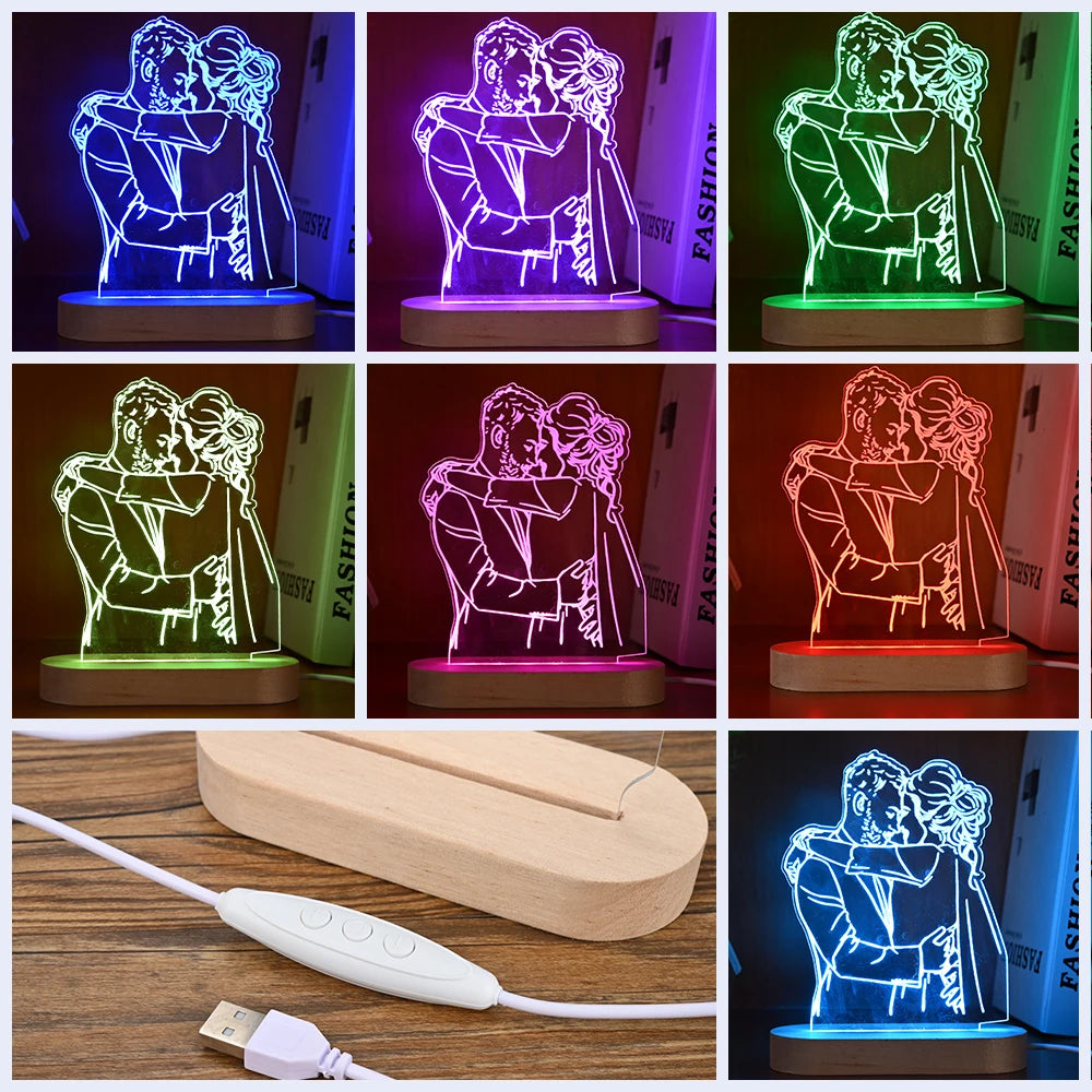 Custom led your photo light romantic 3d night lamp with text for special occasions
