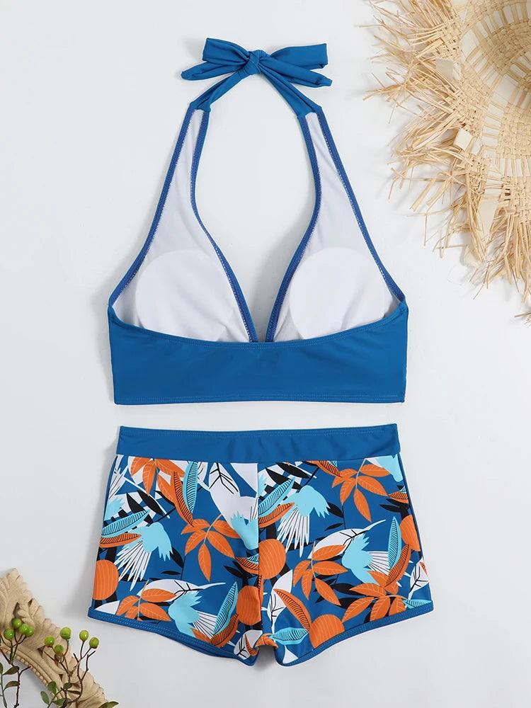 Bikini set short swimsuit women high waist swimwear printed beachwear - ARI