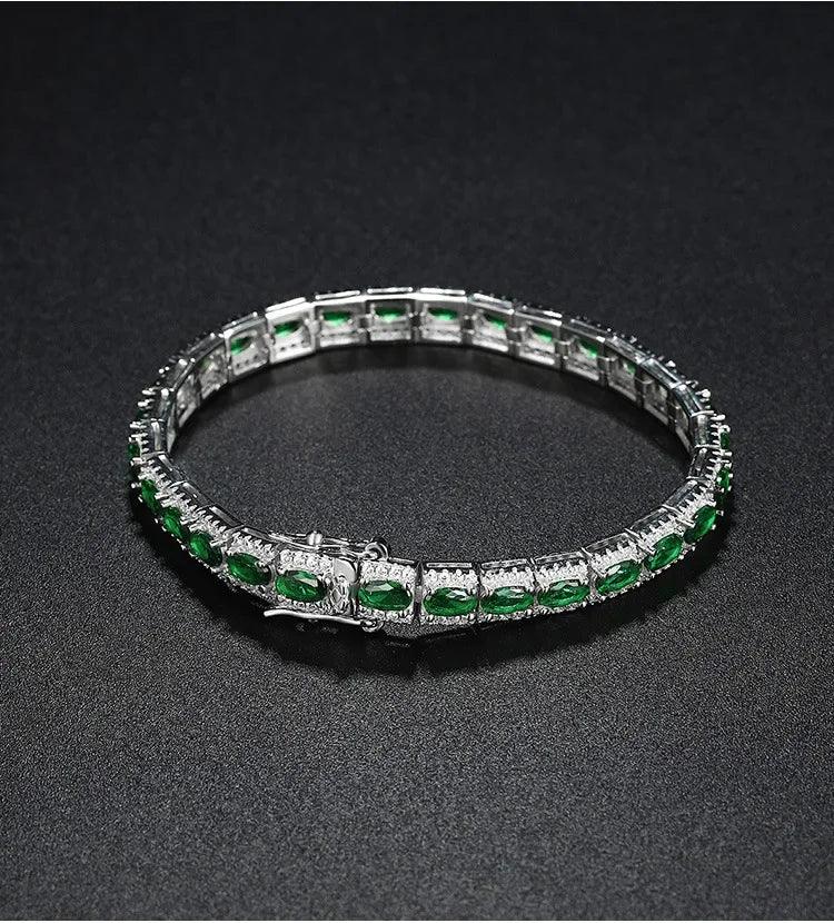 handmade emerald diamond bangle bracelet 925 sterling silver wedding jewelry gift for women - ARI