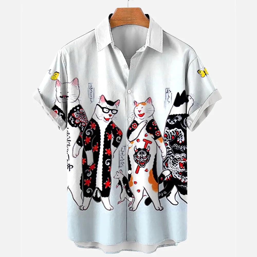 shirt designs of Cartoon animal cat print anime vintage clothing - ARI