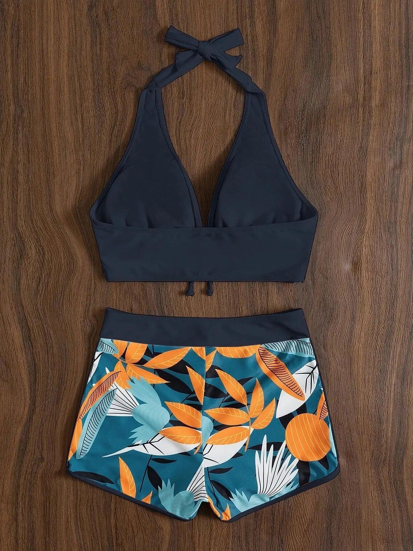 Bikini set short swimsuit women high waist swimwear printed beachwear - ARI