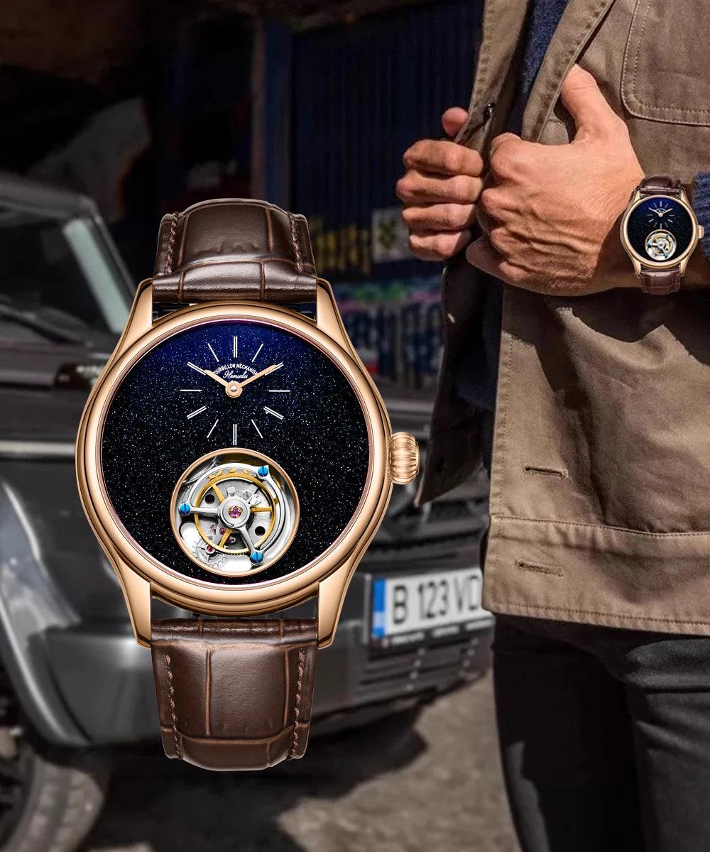 ARI ORBIS tourbillon movement watch mechanical business watches starry sky sapphire mirror skeleton - ARI