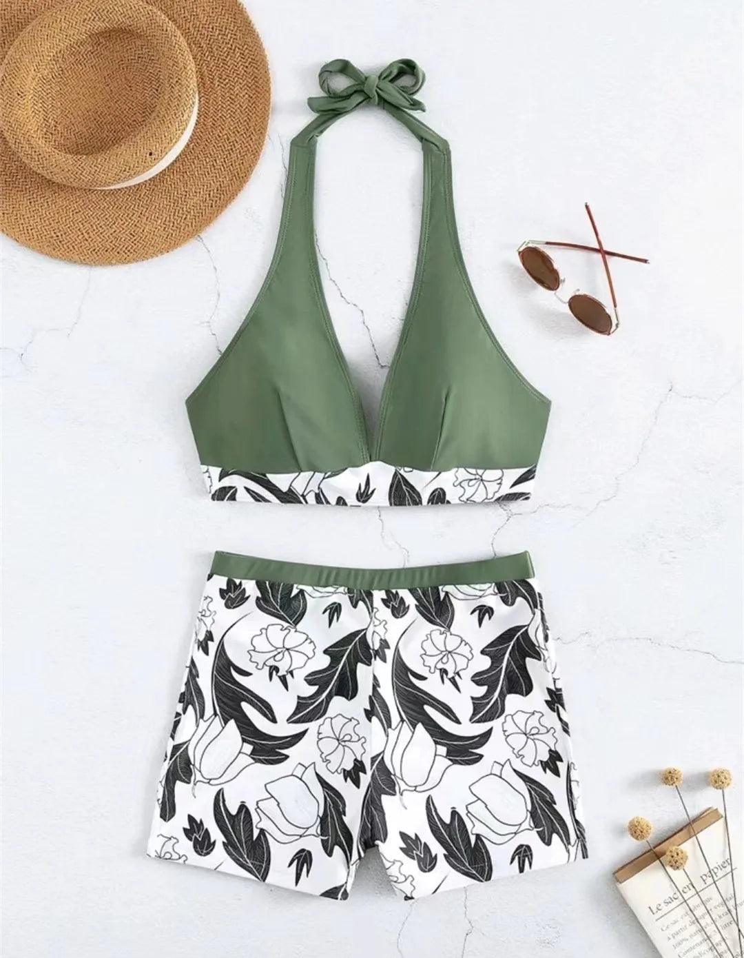 Bikini set short swimsuit women high waist swimwear printed beachwear - ARI