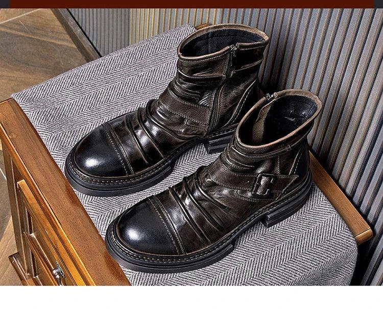 Mens British Style Boots Luxury Genuine Leather Designer Fashion classic Handmade - ARI