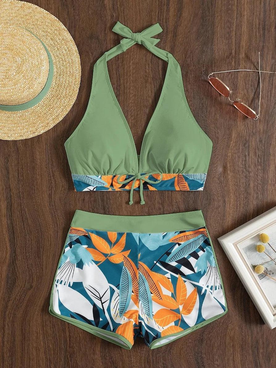 Bikini set short swimsuit women high waist swimwear printed beachwear - ARI