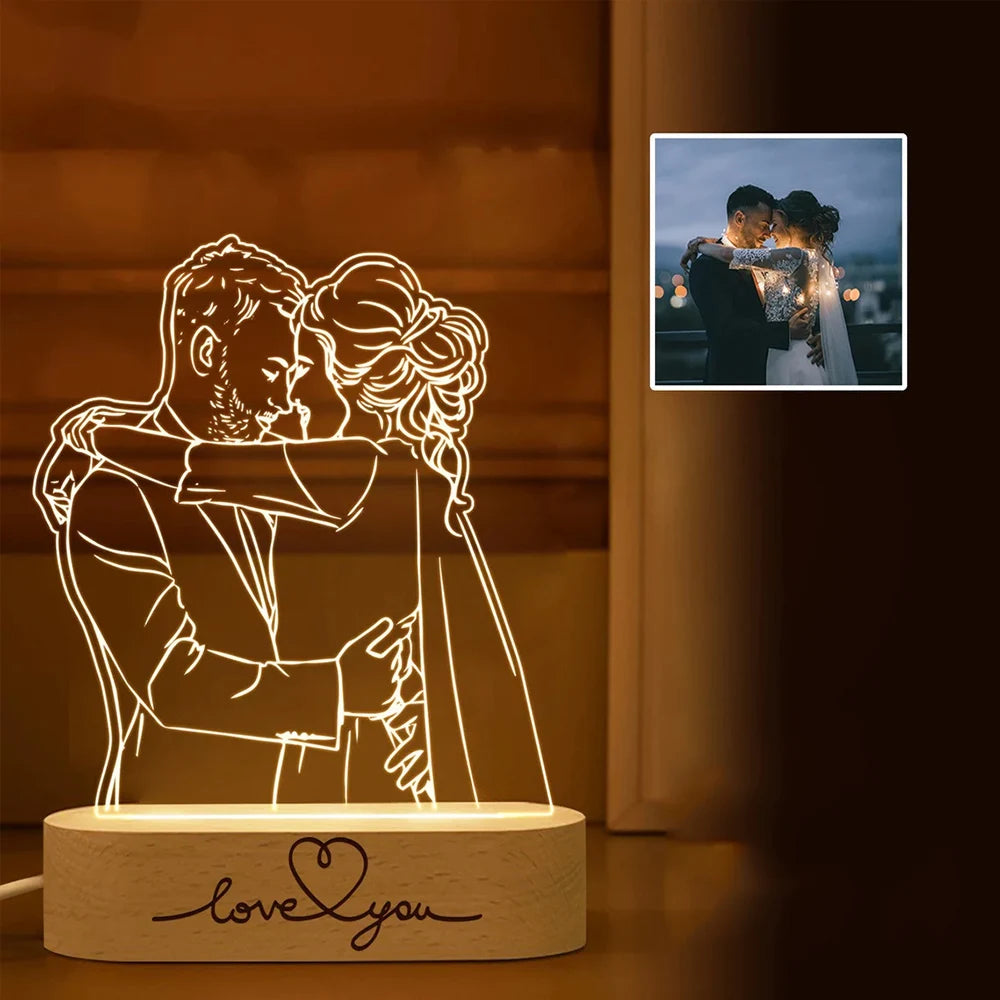 Custom led your photo light romantic 3d night lamp with text for special occasions