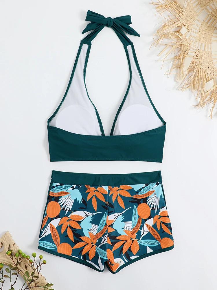 Bikini set short swimsuit women high waist swimwear printed beachwear - ARI