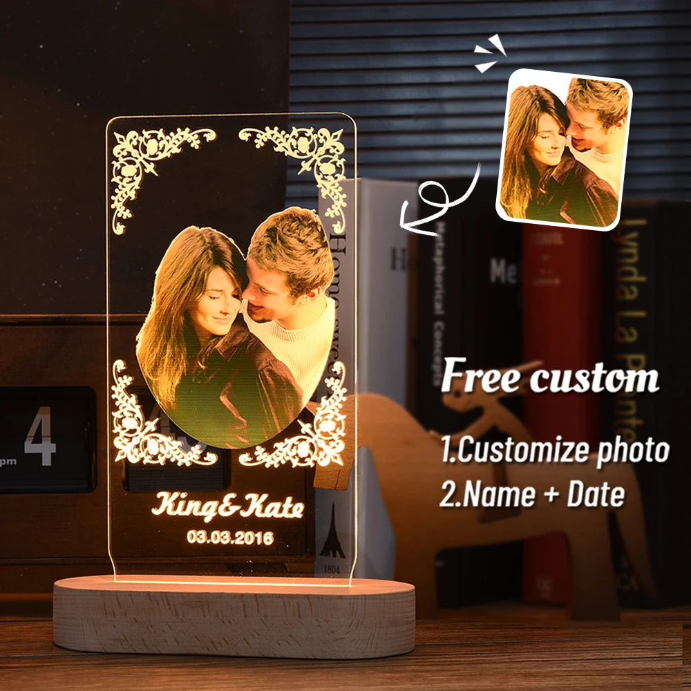 Custom led your photo light romantic 3d night lamp with text for special occasions