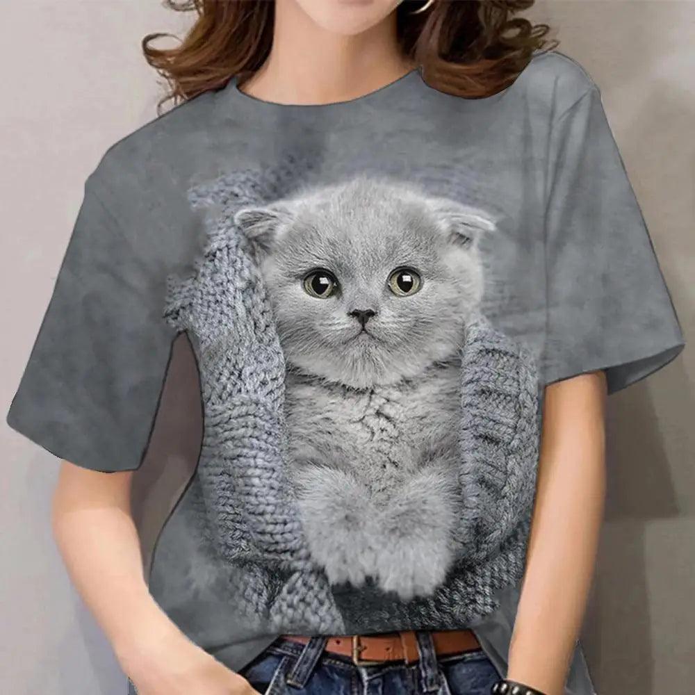 cats lover new fashion t-shirt women 3d cats print t-shirts - ARI