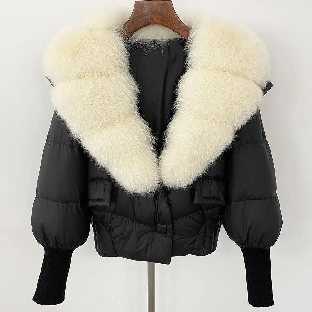 Winter girls jacket with real raccoon fox fur collar loose fit coat - ARI