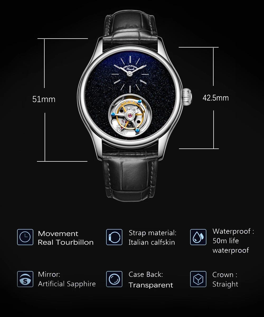 ARI ORBIS tourbillon movement watch mechanical business watches starry sky sapphire mirror skeleton - ARI