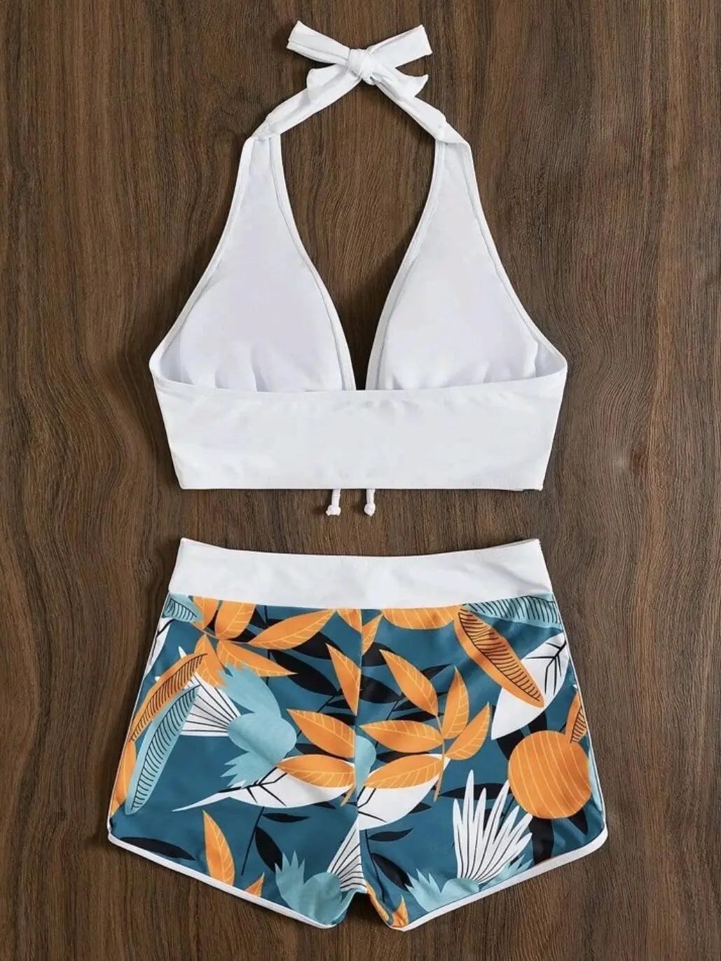 Bikini set short swimsuit women high waist swimwear printed beachwear - ARI