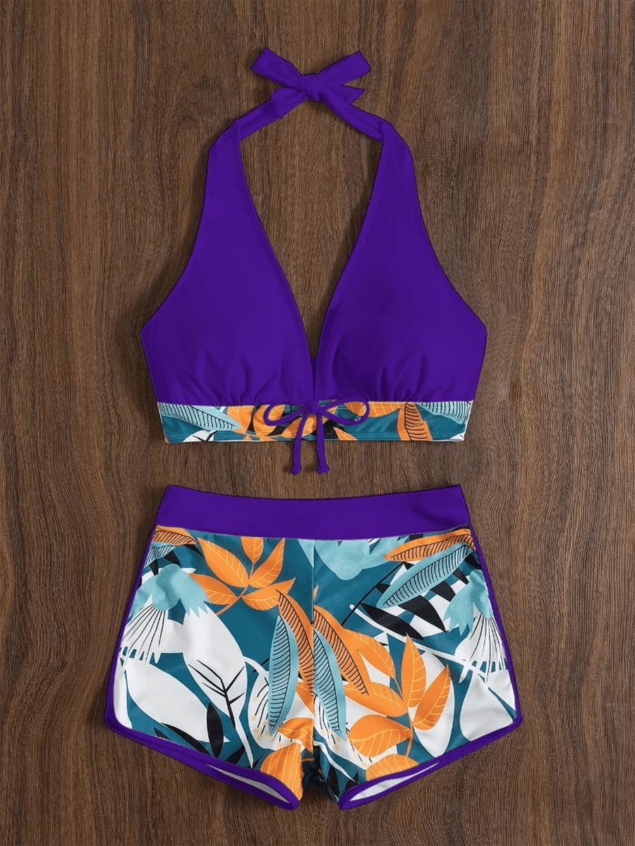 Bikini set short swimsuit women high waist swimwear printed beachwear - ARI