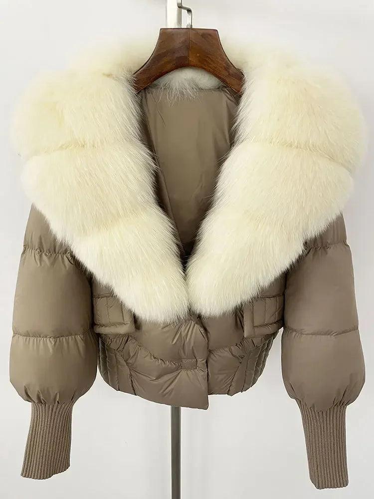Winter girls jacket with real raccoon fox fur collar loose fit coat - ARI