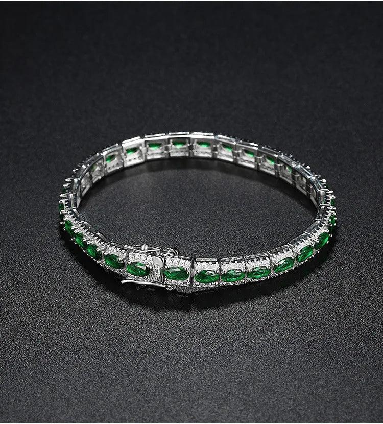 handmade emerald diamond bangle bracelet 925 sterling silver wedding jewelry gift for women - ARI