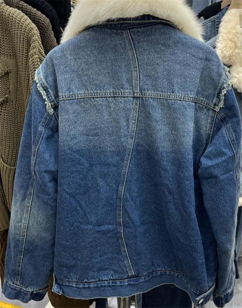 Limited availability Real Fox fur thick warm denim parkas female winter coat - ARI